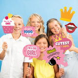 First Birthday Party Photo Booth Props Pink for Baby Girl , 1st Birthday Decorations for Girl , Kids Birthday Party Decoration Items- 38 Pieces