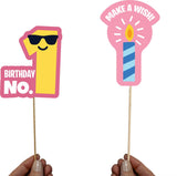 First Birthday Party Photo Booth Props Pink for Baby Girl , 1st Birthday Decorations for Girl , Kids Birthday Party Decoration Items- 38 Pieces
