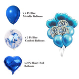 Party Mix Blue Metallic, Confetti and Foil Balloons for All Kind of Balloon Party Decorations (Blue), 10 Pieces Combo