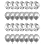 Silver HD Metallic Chrome & Clear Confetti Shining Glitter Balloons Set For Birthday, Anniversary, Welcome and All Party Celebration Decoration Supplies (A Set Of 10 Pcs)