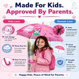 Kids Umbrella for Rain | Umbrella with Cute Cartoon Print | One Click Open | Child Safe Rounded Tips | Lightweight School Non-Foldable Stylish Umbrella for Boys & Girls and Women