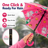 Kids Umbrella for Rain | Umbrella with Cute Cartoon Print | One Click Open | Child Safe Rounded Tips | Lightweight School Non-Foldable Stylish Umbrella for Boys & Girls and Women