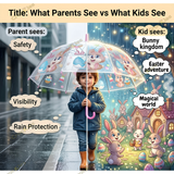 Crackles Kids Umbrella for Rain | Umbrella with Cute Cartoon Print | One Click Open | Child Safe Rounded Tips | Lightweight School Non-Foldable Stylish Umbrella for Boys & Girls and Women