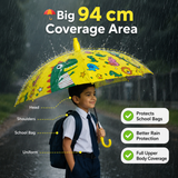Crackles Kids PG Fabric Umbrella for Rain | Cute Cartoon Print | One Click Open | Telescopic Safety Cover | No Pinching Design | Lightweight Non-Foldable School Umbrella for Boys & Girls
