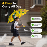 Crackles Kids PG Fabric Umbrella for Rain | Cute Cartoon Print | One Click Open | Telescopic Safety Cover | No Pinching Design | Lightweight Non-Foldable School Umbrella for Boys & Girls