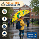 Crackles Kids PG Fabric Umbrella for Rain | Cute Cartoon Print | One Click Open | Telescopic Safety Cover | No Pinching Design | Lightweight Non-Foldable School Umbrella for Boys & Girls