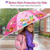 Kids Umbrella for Rain | Umbrella with Cute Cartoon Print | One Click Open | Child Safe Rounded Tips | Lightweight School Non-Foldable Stylish Umbrella for Boys & Girls and Women