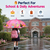 Crackles Kids PG Fabric Umbrella for Rain | Cute Cartoon Print | One Click Open | Telescopic Safety Cover | No Pinching Design | Lightweight Non-Foldable School Umbrella for Boys & Girls