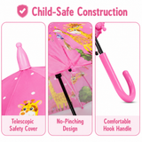 Crackles Kids PG Fabric Umbrella for Rain | Cute Cartoon Print | One Click Open | Telescopic Safety Cover | No Pinching Design | Lightweight Non-Foldable School Umbrella for Boys & Girls