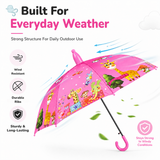 Crackles Kids PG Fabric Umbrella for Rain | Cute Cartoon Print | One Click Open | Telescopic Safety Cover | No Pinching Design | Lightweight Non-Foldable School Umbrella for Boys & Girls