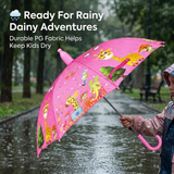 Crackles Kids PG Fabric Umbrella for Rain | Cute Cartoon Print | One Click Open | Telescopic Safety Cover | No Pinching Design | Lightweight Non-Foldable School Umbrella for Boys & Girls