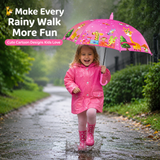 Crackles Kids PG Fabric Umbrella for Rain | Cute Cartoon Print | One Click Open | Telescopic Safety Cover | No Pinching Design | Lightweight Non-Foldable School Umbrella for Boys & Girls