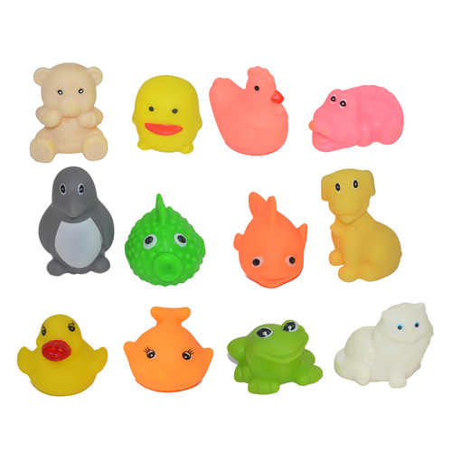 12 Piece Pack of CHU CHU Animal Squeezy Bath Toys for Babies/Toddler/Infants and newborns.- Random Colors and Animals