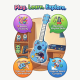 Kids Ukulele Guitar Toy 17 Inch Cartoon Theme | 4 String Musical Guitar for Beginners | Learning Instrument Toy for Boys & Girls Age 3–10 | Random Color & Design