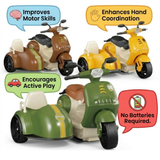Push & Go Retro Scooter Toy with Sidecar for Kids | Friction Powered Scooter with Storage Seat | No Battery Toy Bike for Toddlers Boys Girls Age 3+ | Random Color Sent