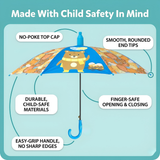 Crackles Kids PG Fabric Umbrella for Rain | Cute Cartoon Print | One Click Open | Telescopic Safety Cover | No Pinching Design | Lightweight Non-Foldable School Umbrella for Boys & Girls