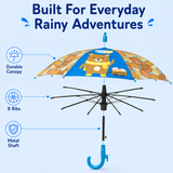 Crackles Kids PG Fabric Umbrella for Rain | Cute Cartoon Print | One Click Open | Telescopic Safety Cover | No Pinching Design | Lightweight Non-Foldable School Umbrella for Boys & Girls
