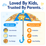 Crackles Kids PG Fabric Umbrella for Rain | Cute Cartoon Print | One Click Open | Telescopic Safety Cover | No Pinching Design | Lightweight Non-Foldable School Umbrella for Boys & Girls