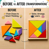 Wooden Tangram Puzzle for Kids | 7 Piece Educational Brain Teaser Puzzle | Montessori Shape & Pattern Learning Toy