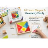 Wooden Tangram Puzzle for Kids | 7 Piece Educational Brain Teaser Puzzle | Montessori Shape & Pattern Learning Toy