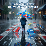 Crackles Kids PG Fabric Umbrella for Rain | Cute Cartoon Print | One Click Open | Telescopic Safety Cover | No Pinching Design | Lightweight Non-Foldable School Umbrella for Boys & Girls