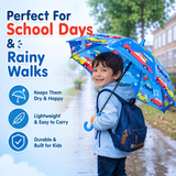 Crackles Kids PG Fabric Umbrella for Rain | Cute Cartoon Print | One Click Open | Telescopic Safety Cover | No Pinching Design | Lightweight Non-Foldable School Umbrella for Boys & Girls