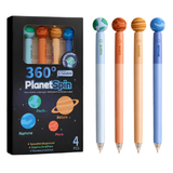 360° Planet Spinner Erasable Gel Pens Set of 4 | 0.5 mm Space Theme Gel Pens with Rotating Planet Top | Quick Dry Blue Ink, Comfortable Grip, Cute School Stationery for Kids & Students