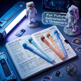 360° Planet Spinner Erasable Gel Pens Set of 4 | 0.5 mm Space Theme Gel Pens with Rotating Planet Top | Quick Dry Blue Ink, Comfortable Grip, Cute School Stationery for Kids & Students