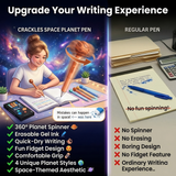 360° Planet Spinner Erasable Gel Pens Set of 4 | 0.5 mm Space Theme Gel Pens with Rotating Planet Top | Quick Dry Blue Ink, Comfortable Grip, Cute School Stationery for Kids & Students