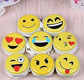 Smiley Round Pouch for Earphone, Coins, Memory Card, Pendrive & Jewllery Pouch Case (Multicolor and Multi Print, Pack of 1)
