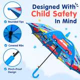 Crackles Kids PG Fabric Umbrella for Rain | Cute Cartoon Print | One Click Open | Telescopic Safety Cover | No Pinching Design | Lightweight Non-Foldable School Umbrella for Boys & Girls