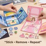 Magnetic Dress-Up Sticker Activity Book Set of 2 | Princess & Space Adventure Themes | Reusable Magnetic Stickers with Foldable Play Scene | DIY Learning Toy for Kids Boys & Girls