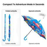 Crackles Kids PG Fabric Umbrella for Rain | Cute Cartoon Print | One Click Open | Telescopic Safety Cover | No Pinching Design | Lightweight Non-Foldable School Umbrella for Boys & Girls
