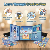 Magnetic Dress-Up Sticker Activity Book Set of 2 | Princess & Space Adventure Themes | Reusable Magnetic Stickers with Foldable Play Scene | DIY Learning Toy for Kids Boys & Girls