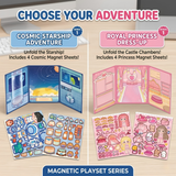 Magnetic Dress-Up Sticker Activity Book Set of 2 | Princess & Space Adventure Themes | Reusable Magnetic Stickers with Foldable Play Scene | DIY Learning Toy for Kids Boys & Girls
