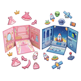Magnetic Dress-Up Sticker Activity Book Set of 2 | Princess & Space Adventure Themes | Reusable Magnetic Stickers with Foldable Play Scene | DIY Learning Toy for Kids Boys & Girls