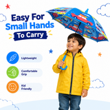 Crackles Kids PG Fabric Umbrella for Rain | Cute Cartoon Print | One Click Open | Telescopic Safety Cover | No Pinching Design | Lightweight Non-Foldable School Umbrella for Boys & Girls