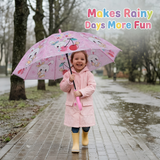 Crackles Kids Umbrella for Rain | Umbrella with Cute Cartoon Print | One Click Open | Child Safe Rounded Tips | Lightweight School Non-Foldable Stylish Umbrella for Boys & Girls and Women