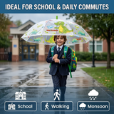 Crackles Kids Umbrella for Rain | Umbrella with Cute Cartoon Print | One Click Open | Child Safe Rounded Tips | Lightweight School Non-Foldable Stylish Umbrella for Boys & Girls and Women
