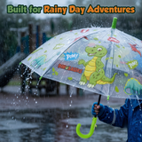 Crackles Kids Umbrella for Rain | Umbrella with Cute Cartoon Print | One Click Open | Child Safe Rounded Tips | Lightweight School Non-Foldable Stylish Umbrella for Boys & Girls and Women