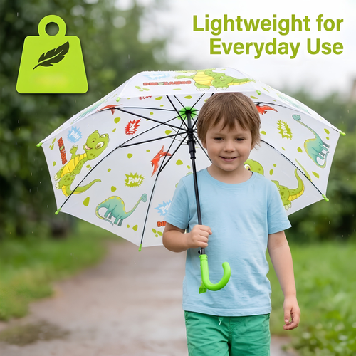 Crackles Kids Umbrella for Rain | Umbrella with Cute Cartoon Print | One Click Open | Child Safe Rounded Tips | Lightweight School Non-Foldable Stylish Umbrella for Boys & Girls and Women