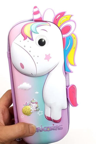 3D Unicorn Stylish Print Hardtop EVA Pencil Pouch Case for Boys and Girls School Kids Pack of 1 (Multi Color)