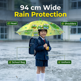 Kids PG Fabric Umbrella for Rain | Cute Cartoon Print | One Click Open | Telescopic Safety Cover | No Pinching Design | Lightweight Non-Foldable School Umbrella for Boys & Girls