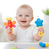 3-Piece Baby Rattles & Teether Set | Soft Newborn Sensory Toys for 0 Months+ | Lightweight Star, Butterfly & Silicone Teether for Infant Play and Early Development