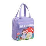 Cartoon Print Insulated Lunch Bag with Cutlery Pocket for Kids