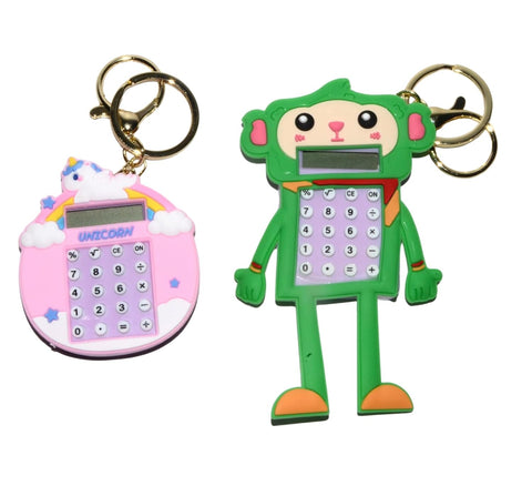 Cute Cartoon Animals keychains with calculator an dbead game in the back- Pack of 2 Multi Color and Multi Animals.