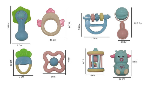 Baby Rattles & Teethers Set of 8 (Pack of 1) | BPA-Free Newborn Rattle Toys for Infants 0–18 Months | Soft Sensory Teething Toys for Babies | Early Development Toy Set