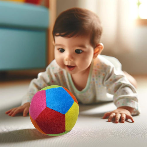 Plush Soft Toy Ball for Baby and Kids - Soft Plush Baby Ball with Rattle Sound (Size 11 cm, Multi Color, Softball)