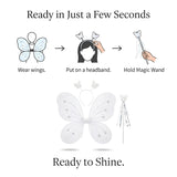 Fairy Butterfly Wings Costume Set for Girls with Matching Hair Band and Magic Wand, Princess Dress Up Accessories for Birthday Party, Fairy Theme, Fancy Dress & Pretend Play, Pack of 1, White