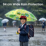 Kids PG Fabric Umbrella for Rain | Cute Cartoon Print | One Click Open | Telescopic Safety Cover | No Pinching Design | Lightweight Non-Foldable School Umbrella for Boys & Girls